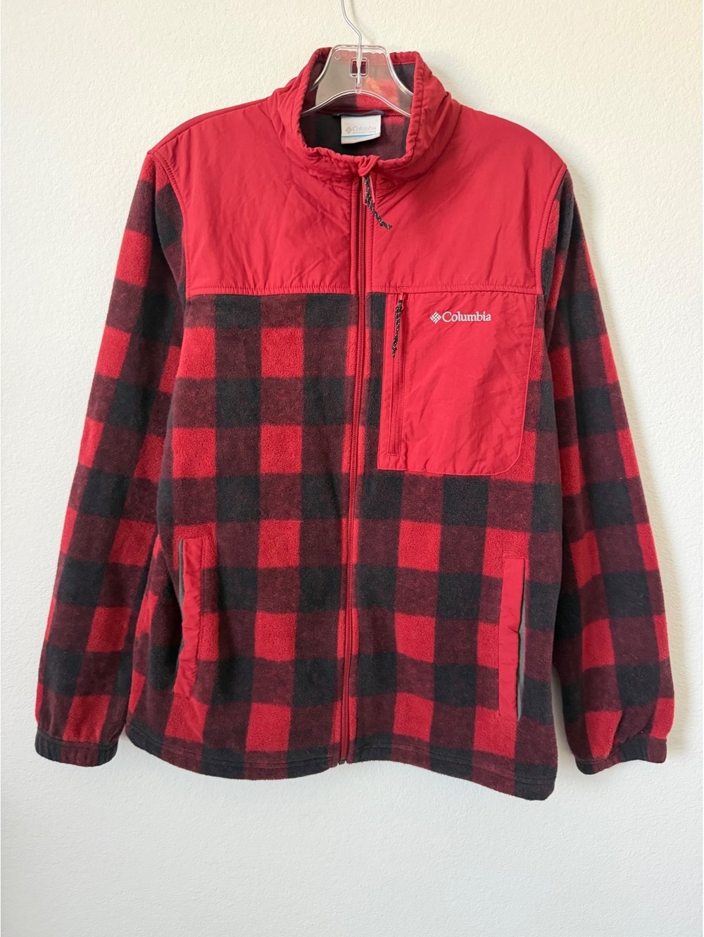 Columbia Long Sleeve Zip Front Black/Red Check Fleece Jacket Women's Size S